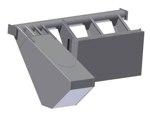 Stauklappen-Aqua-Gate Float 3D-Darstellung eines industriellen Lüftungssystems aus Metall mit rechteckigen Elementen.