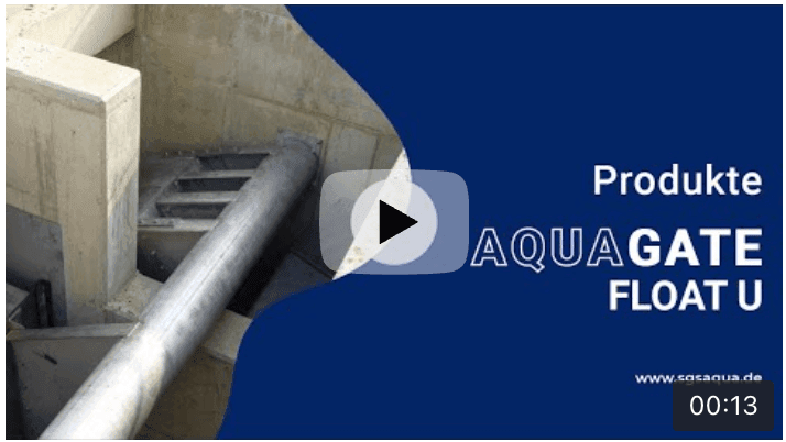 Video über Aquagate Float U Produktdetails auf blauem Hintergrund.