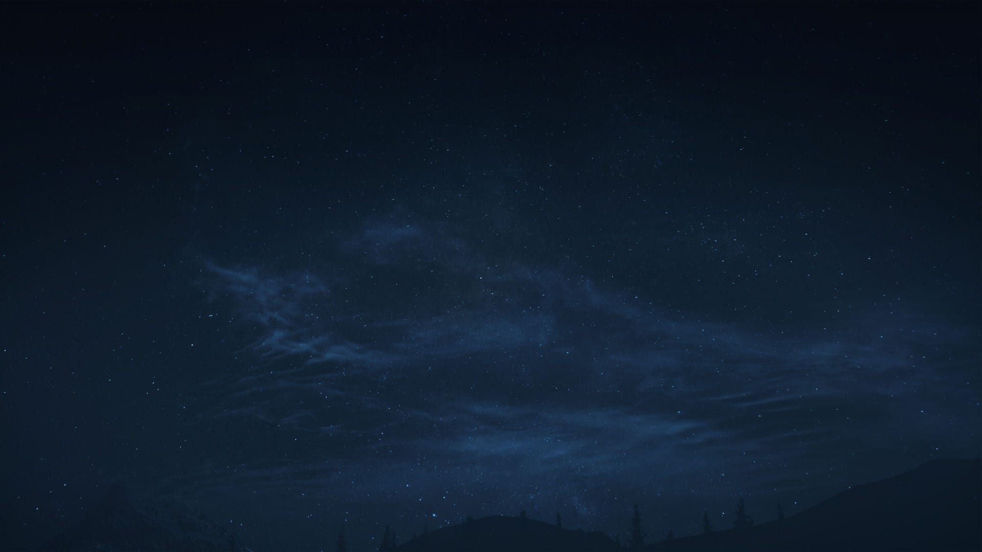 Sternenhimmel bei Nacht über einer dunklen Landschaft, klare Sicht auf Sterne und Wolken, ruhige Nachtszene.